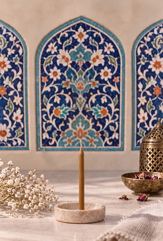 نمای نزدیک شمع قلمی کوچک با ارتفاع ۸ سانتیمتر رنگ قهوه ای