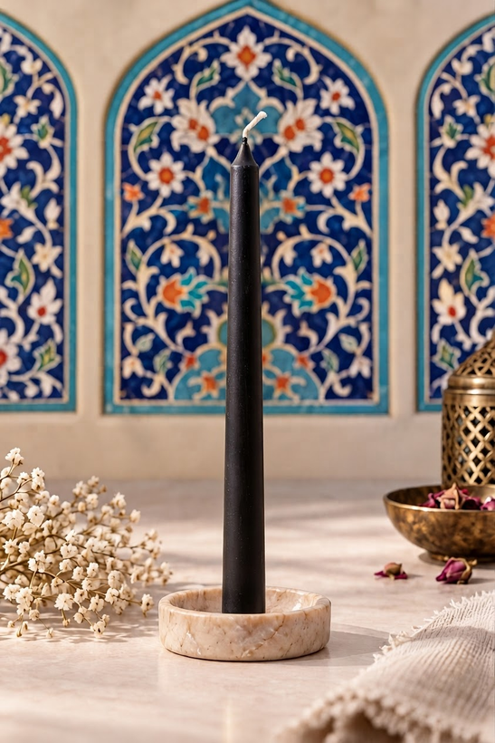 ابعاد شمع قلمی با ارتفاع ۲۰ و قطر ۲ سانتیمتر رنگ مشکی